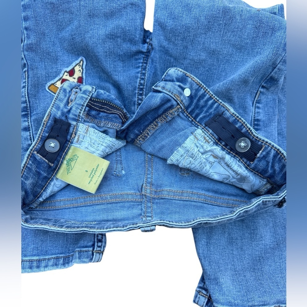 Girls 8 High Rise Mini‎ Mom Jeans Pizza Butterfly Graphic Wide Leg Adjustable - Picture 8 of 8